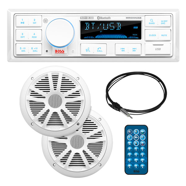 Boss Audio MCK500WB.6 Kit w/MR500UAB, 2 MR6W Speakers, MRANT10 Antenna,  White Remote [MCK500WB.6] - Essenbay Marine