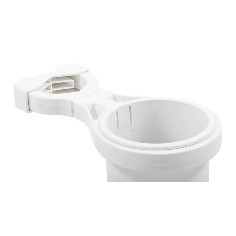 Camco Clamp-On Rail Mounted Cup Holder - Large for Up to 2" Rail - White [53083] - Essenbay Marine