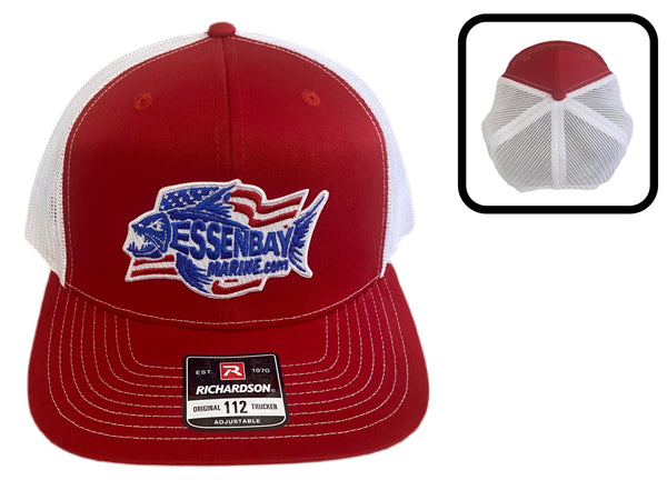 Essenbay Marine Red & White Trucker Cap/Hat with Red, White & Pacific Blue Patch - Essenbay Marine
