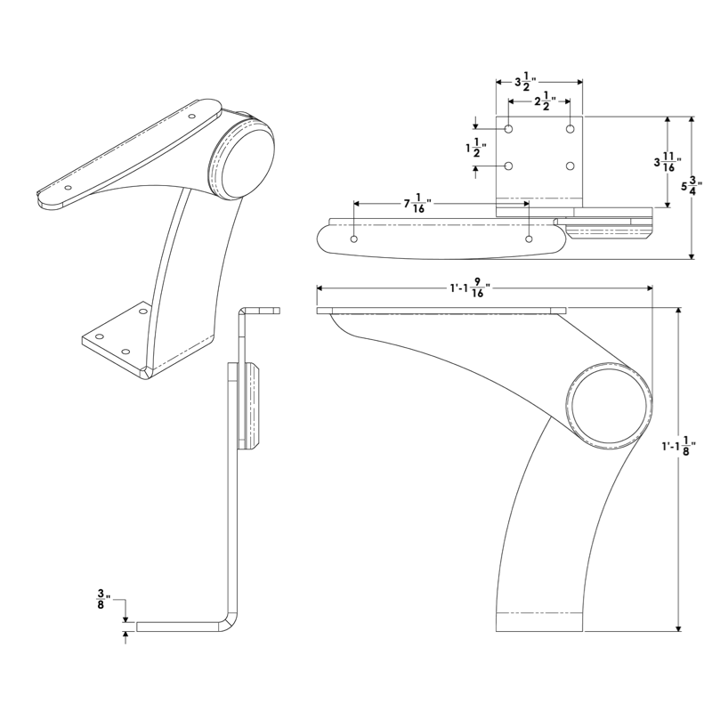 TACO Marine Port Side Aluminum Pivot Armrest Powder Coated Black K10-0006A-BKA - Essenbay Marine