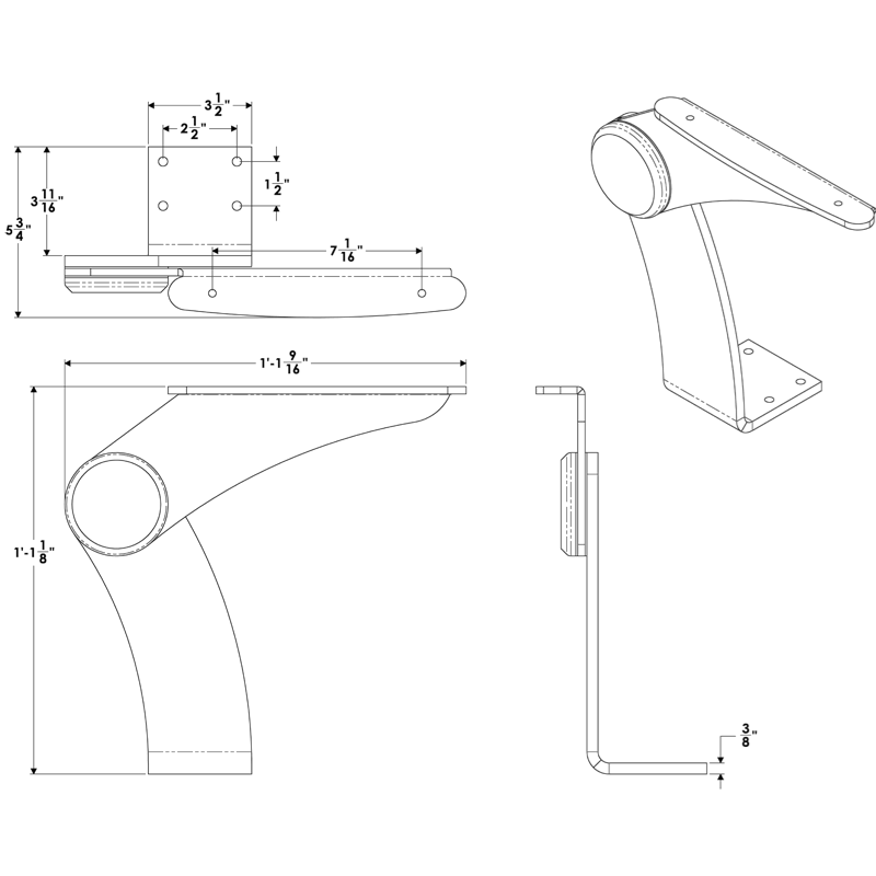 TACO Marine Starboard Side Aluminum Pivot Armrest Powder Coated Black K10-0006B-BKA - Essenbay Marine