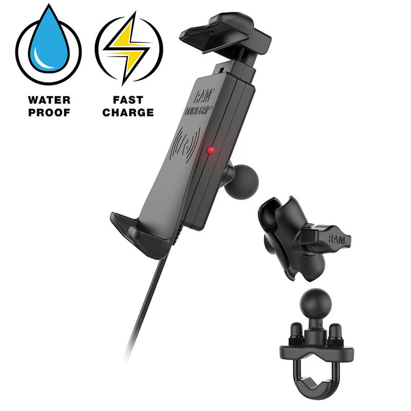 RAM Mount Quick-Grip 15W Waterproof Wireless Charging Handlebar Mount [RAM-B-149Z-A-UN14W-V7M-1] - Essenbay Marine