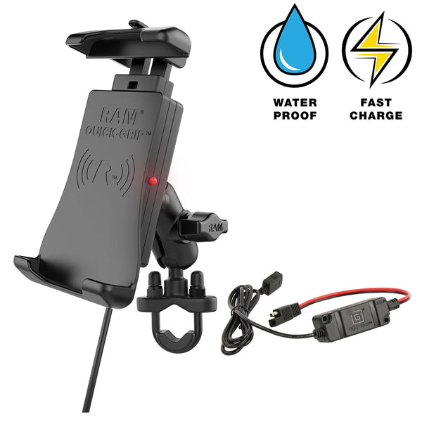 RAM Mount Quick-Grip 15W Waterproof Wireless Charging Handlebar Mount [RAM-B-149Z-A-UN14W-V7M-1] - Essenbay Marine