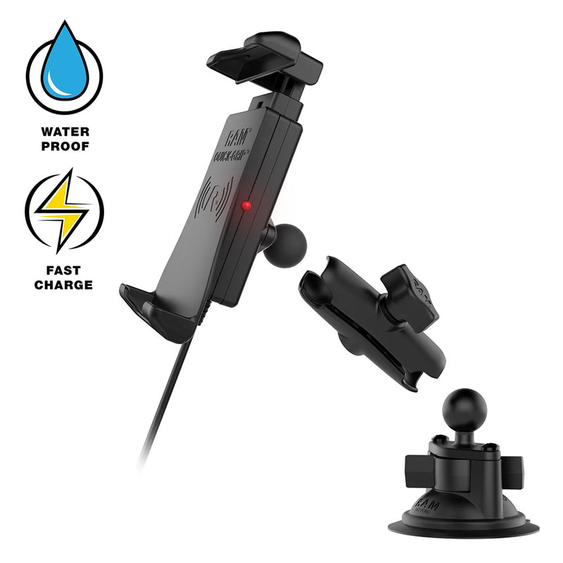 RAM Mount Quick-Grip 15W Waterproof Wireless Charging Suction Cup Mount [RAM-B-166-UN14W-1] - Essenbay Marine