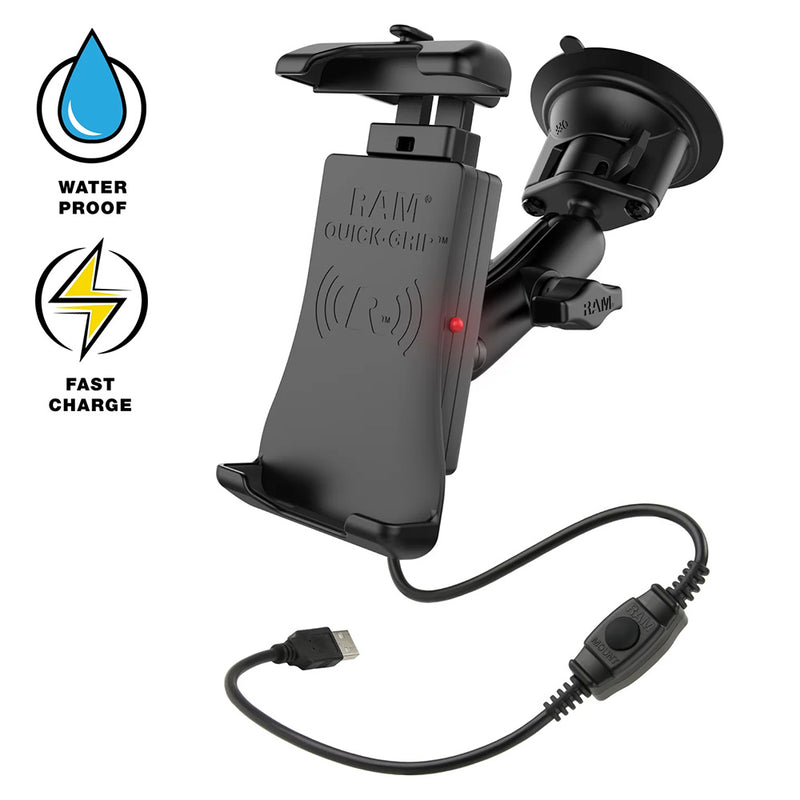 RAM Mount Quick-Grip 15W Waterproof Wireless Charging Suction Cup Mount [RAM-B-166-UN14W-1] - Essenbay Marine