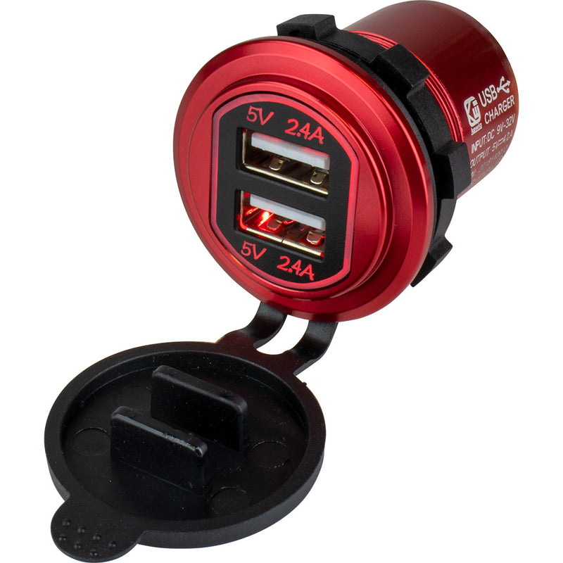 Sea-Dog Round Red Dual USB Charger w/1 Quick Charge Port + [426504-1] - Essenbay Marine