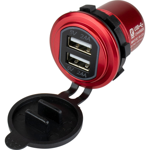 Sea-Dog Round Red Dual USB Charger w/1 Quick Charge Port + [426504-1] - Essenbay Marine