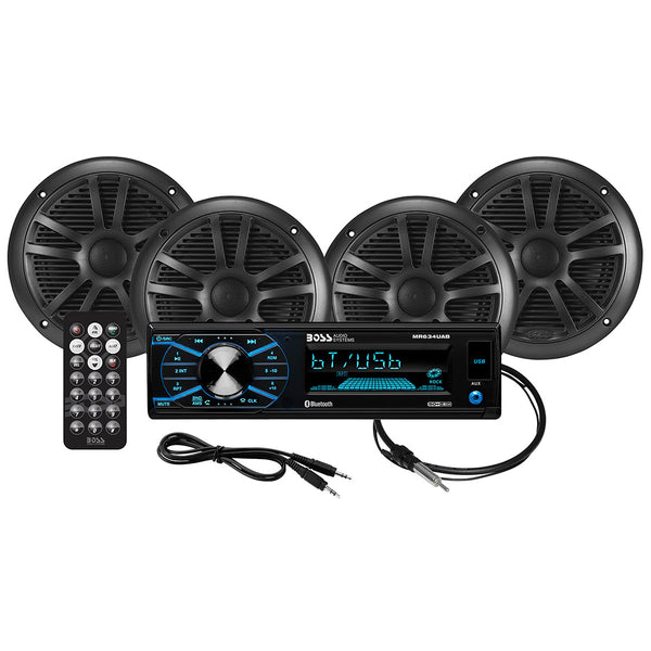 Boss Audio MCBK634B.64 Kit w/MR634UAB, 4 MR6B Speakers,  MRANT10 Antenna [MCBK634B.64] - Essenbay Marine