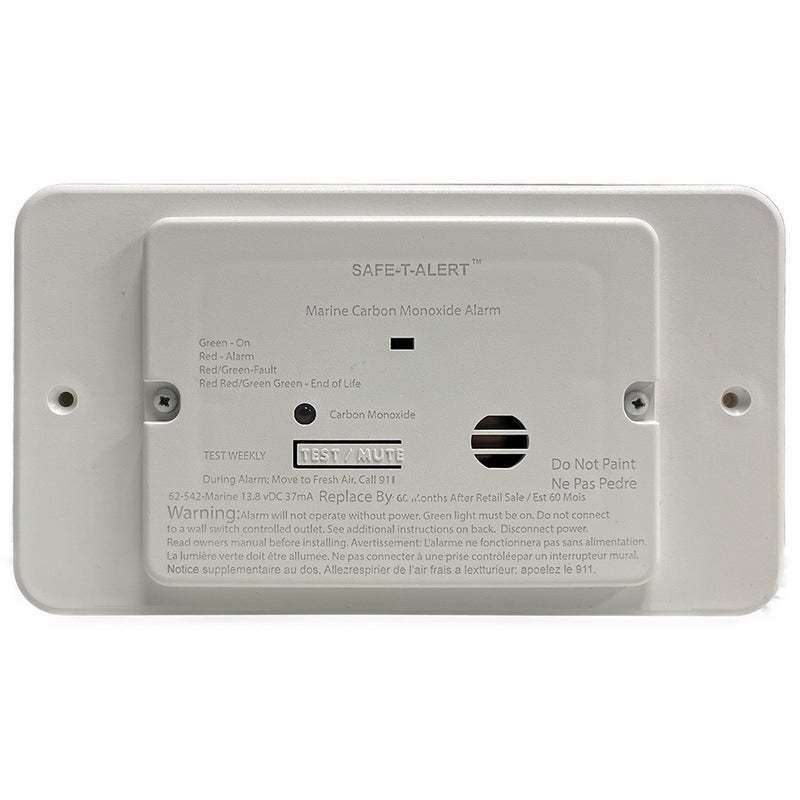 Safe-T-Alert 62 Series Marine Carbon Monoxide - Flush Mount - White - 12V w/Trim Ring [62-542-TR-WT-M] - Essenbay Marine