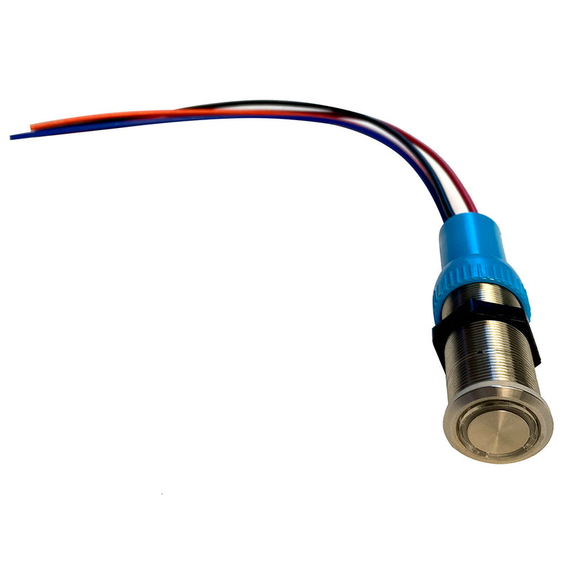 Bluewater 22mm Push Button Switch - Off/(On)/(On) Double Momentary Contact - Blue/Green/Red LED - 1' Lead [9059-2123-1] - Essenbay Marine