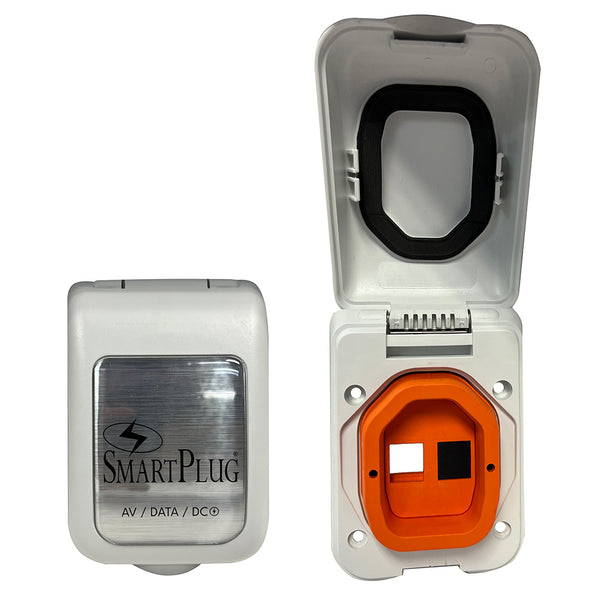SmartPlug Data Port Case/Inlet Only - White Cover w/One Blank Plug  One Open Port [BDBPW] - Essenbay Marine