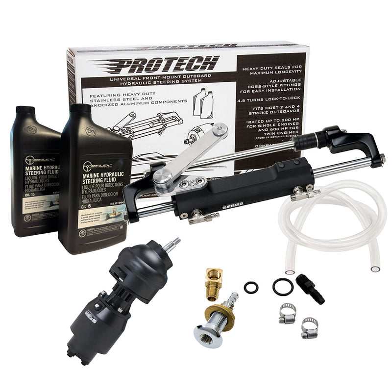 Uflex PROTECH 2.1 Front Mount Tilt OB Hydraulic System - Includes UP28T Helm Pump, Oil, UC128TS-2 Cylinder,  X52 Tilt - No Hoses [PROTECH 2.1T] - Essenbay Marine