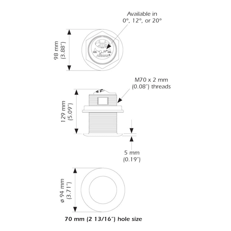 Airmar B75HW High Wide Chirp Transducer - 12 Degree Deadrise, 600W Thru Hull [B75C-12-HW-MM] - Essenbay Marine