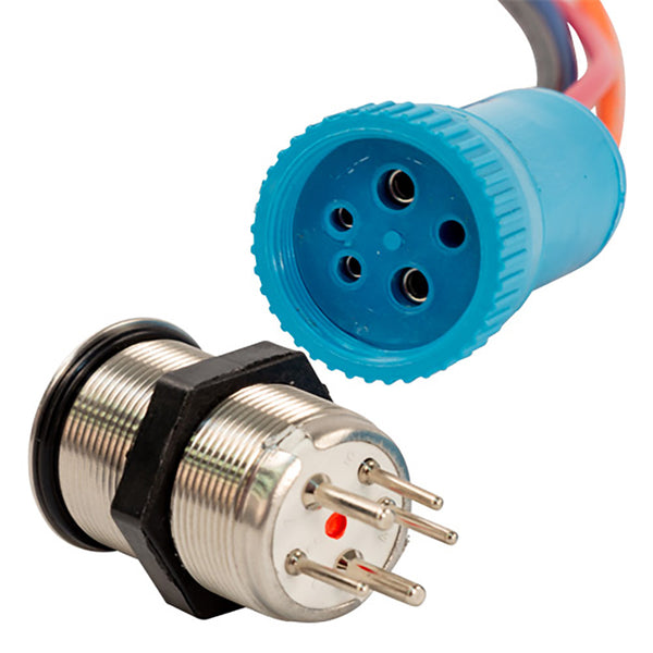 Bluewater 22mm Push Button Switch - Off/On Contact - Blue/Red LED - 4' Lead [9059-1113-4] - Essenbay Marine
