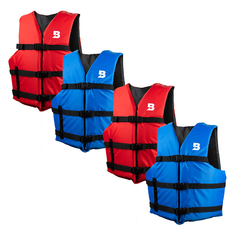 Type III General Boating Adult Universal Foam Life Jacket - Blue/Red *4-Pack [BS-165-B/R-4] - Essenbay Marine