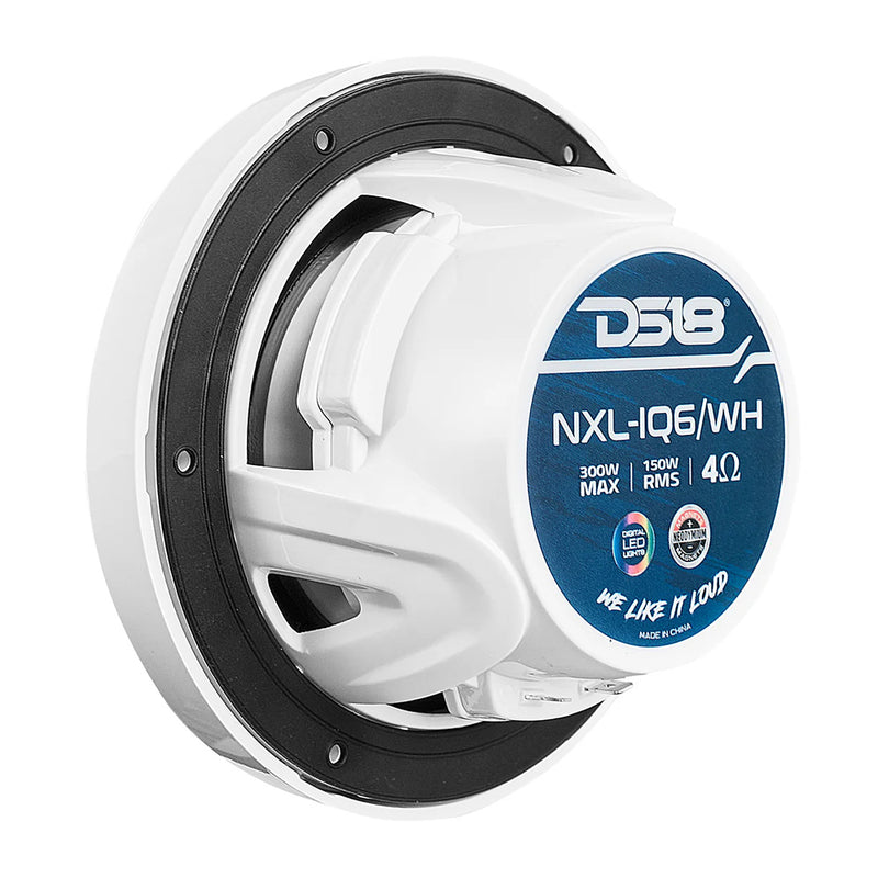 DS18 6.5" 2-Way Coaxial Marine Speakers w/Digital LED Lights  Bullet Tweeter - White - 150W, 4-Ohm [NXL-IQ6/WH]