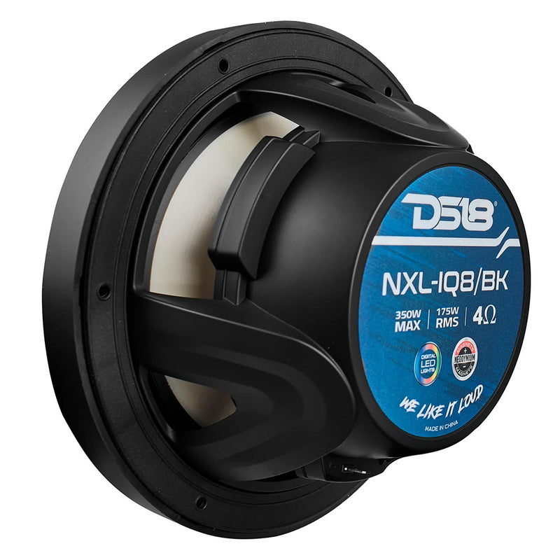 DS18 8" 2-Way Coaxial Marine Speakers w/Digital LED Lights  Bullet Tweeter - Black - 175W, 4-Ohm [NXL-IQ8/BK]