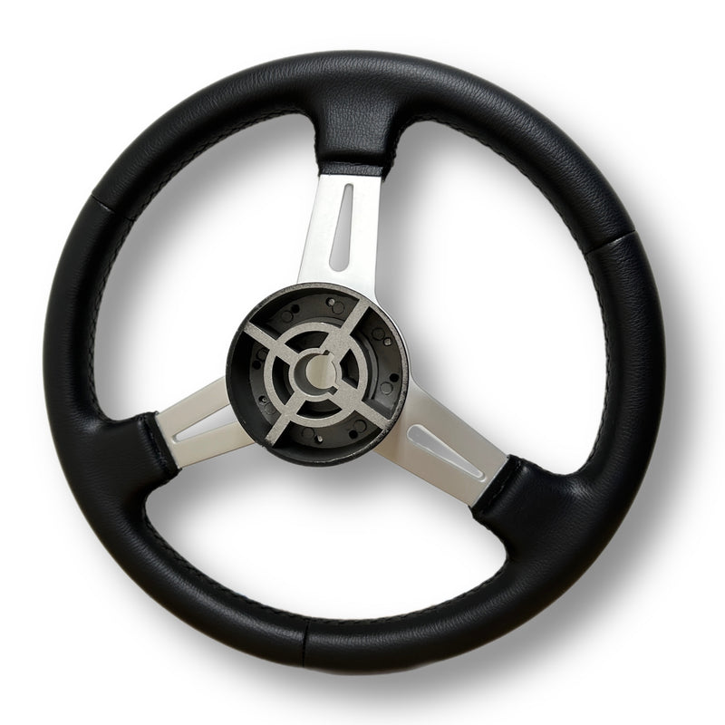 Marine Hardware 13.75" Black Steering Wheel w/ Aluminum Spokes & Cap STWHW109 - Essenbay Marine