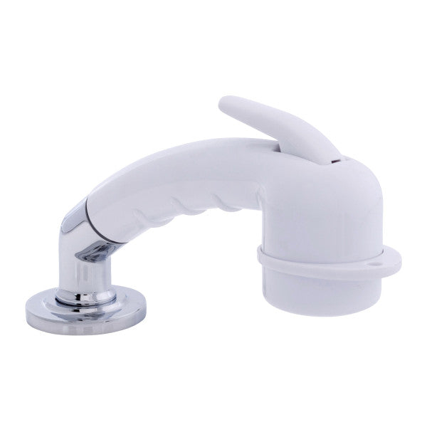 Ambassador Marine – Deck-Mount Sprayer- Small Arctic White Sprayer w/Elbow, 6' White Rubber Marine Hose, Low Profile Holder – 134-0009-AW-R