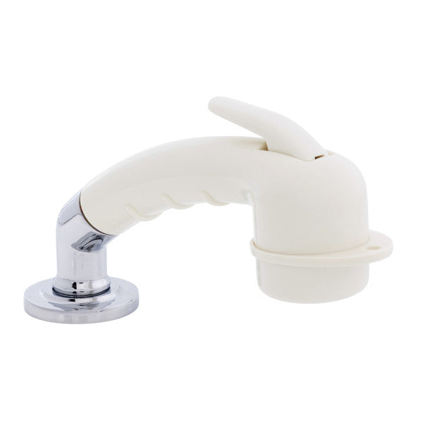 Ambassador Marine – Deck-Mount Sprayer- Small Warm White Sprayer w/Elbow, 6' White Rubber Marine Hose, Low Profile Holder – 134-0009-WH-R
