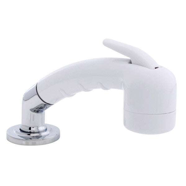 Ambassador Marine – Deck-Mount Sprayer- Small Arctic White Sprayer No Hook w/Elbow, 6' White Rubber Marine Hose, Low Profile Holder – 134-0020-AW-R