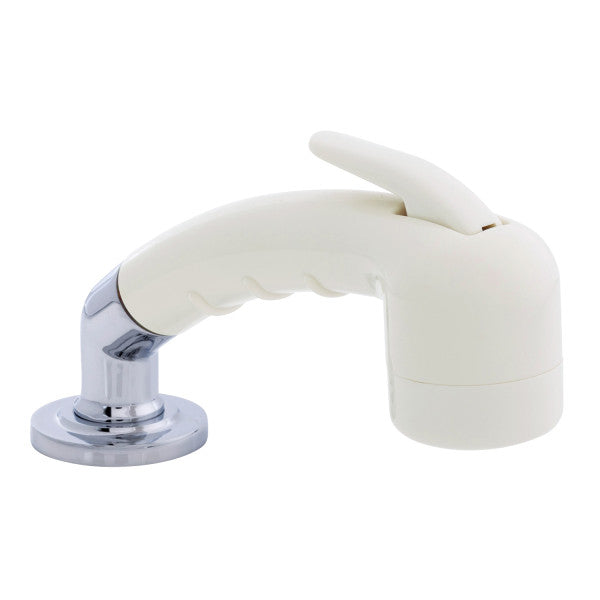 Ambassador Marine – Deck-Mount Sprayer- Small Warm White Sprayer No Hook w/Elbow, 6' White Rubber Marine Hose, Low Profile Holder – 134-0020-WH-R