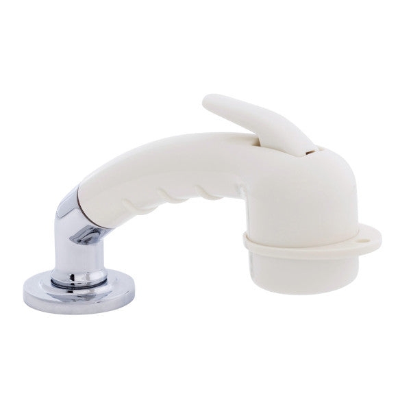 Ambassador Marine – Deck-Mount Sprayer- Small Warm White Sprayer w/Elbow, 6' Stainless Steel Marine Hose, Low Profile Holder – 134-0031-WH-R