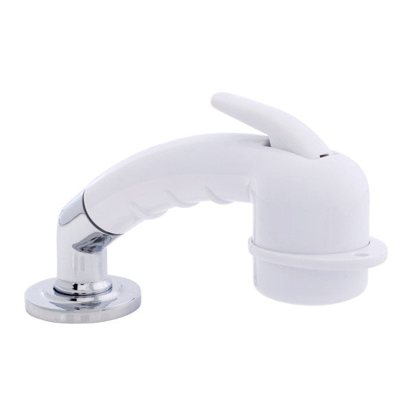 Ambassador Marine – Deck-Mount Sprayer- Small Arctic White Sprayer w/Elbow, 10' White Rubber Marine Hose, Low Profile Holder – 134-0033-AW-R