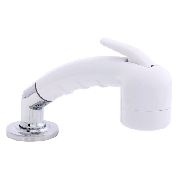 Ambassador Marine – Deck-Mount Sprayer- Small Arctic White Sprayer No Hook w/Elbow, 6' Stainless Steel Marine Hose, Low Profile Holder – 134-0036-AW-R