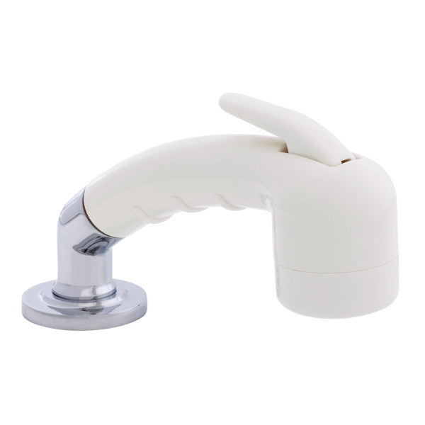 Ambassador Marine – Deck-Mount Sprayer- Small Warm White Sprayer No Hook w/Elbow, 6' Stainless Steel Marine Hose, Low Profile Holder – 134-0036-WH-R