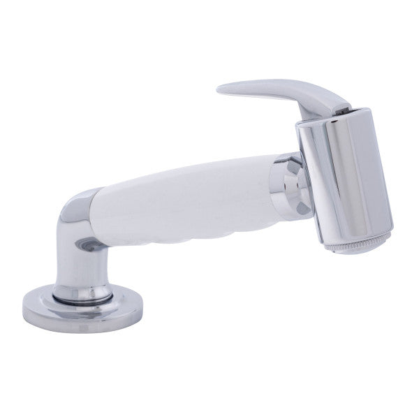 Ambassador Marine – Deck-Mount Sprayer- Hammer-Head Arctic White Sprayer w/Elbow, 6' White Rubber Marine Hose, Low Profile Holder – 134-0041-AW-R