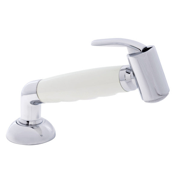 Ambassador Marine – Deck-Mount Sprayer- Hammer-Head Warm White Sprayer w/Elbow, 10' White Rubber Marine Hose, Elite Holder – 134-0043-WH-R