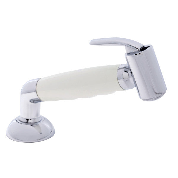 Ambassador Marine – Deck-Mount Sprayer- Hammer-Head Warm White Sprayer w/Elbow, 6' Stainless Steel Marine Hose, Elite Holder – 134-0045-WH-R