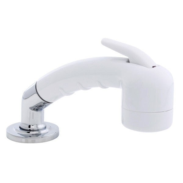 Ambassador Marine – Deck-Mount Sprayer- Small Arctic White Sprayer No Hook w/Elbow, 10' White Rubber Marine Hose, Low Profile Holder – 134-0048-AW-R