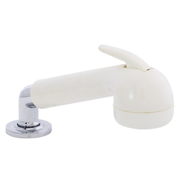 Ambassador Marine – Deck-Mount Sprayer- Large Warm White Sprayer No Hook, w/Elbow, 6' White Rubber Marine Hose, Low Profile Holder – 134-0059-WH-R