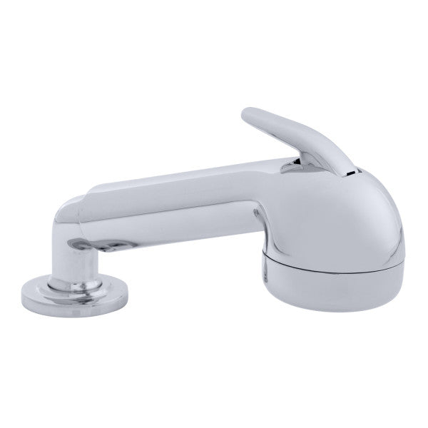 Ambassador Marine – Deck-Mount Sprayer- Large Chrome Sprayer No Hook, w/Elbow, 10' White Rubber Marine Hose, Low Profile Holder – 134-0061-CW-R