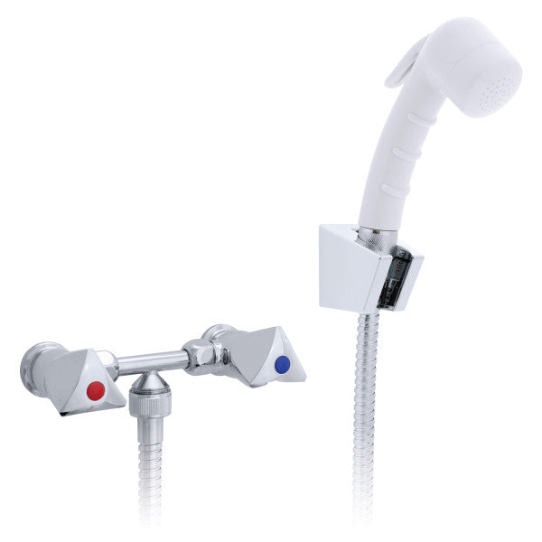 Ambassador Marine – Trinidad- 2H External Shower Mixer Small Arctic White Sprayer, 6' Stainless Steel Marine Hose, Chrome/Arctic White – 134-0207-CA