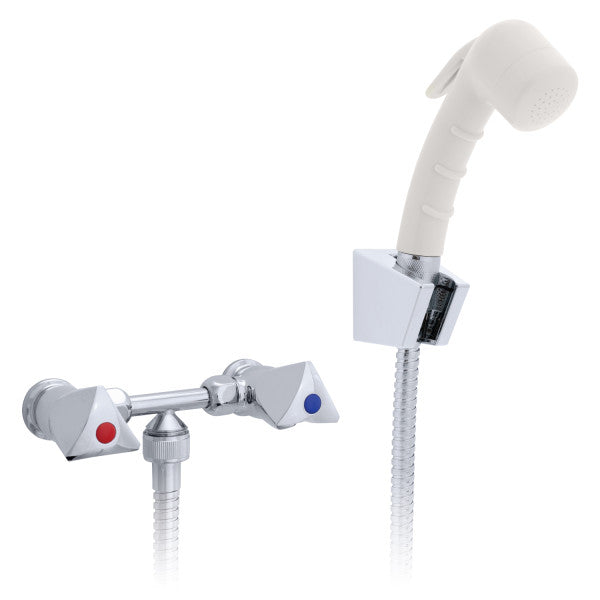 Ambassador Marine – Trinidad- 2H External Shower Mixer Small Warm White Sprayer, 6' Stainless Steel Marine Hose, Chrome/Warm White – 134-0207-CW