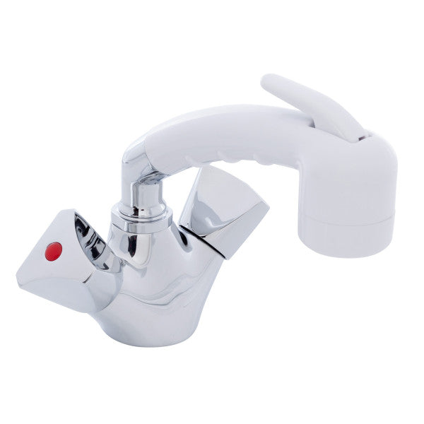 Ambassador Marine – Trinidad- Head/Shower Combo Faucet Small Arctic White Sprayer (No Hook, 6' White Rubber Marine Hose) Chrome/Arctic White – 134-0213-CA