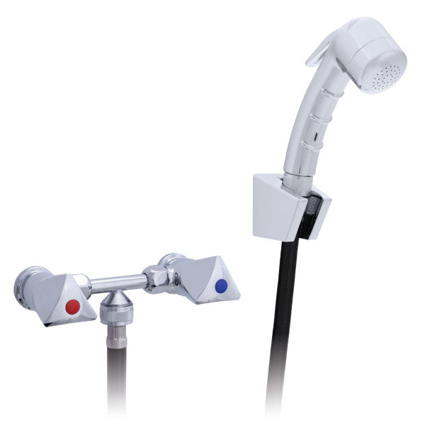Ambassador Marine – Trinidad- 2H External Shower Mixer Small Chrome Sprayer, 6' White Rubber Marine Hose, Chrome – 134-0214-CP