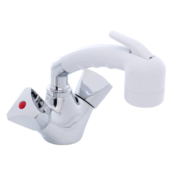 Ambassador Marine – Trinidad- Head/Shower Combo Faucet Small Arctic White Sprayer (No Hook, 10' White Rubber Marine Hose) Chrome/Arctic White – 134-0266-CA