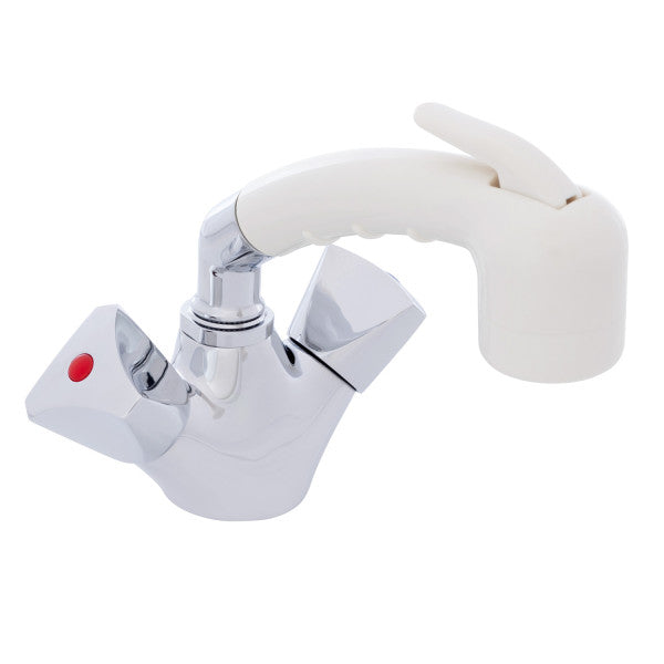 Ambassador Marine – Trinidad- Head/Shower Combo Faucet Small Warm White Sprayer (No Hook, 10' White Rubber Marine Hose) Chrome/Warm White – 134-0266-CW