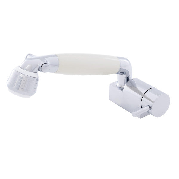 Ambassador Marine – Aidack- Pull-Out Deck Tap Cold Only, Classic Warm White Sprayer, 10' White Rubber Marine Hose Chrome/Warm White – 134-1735-CW