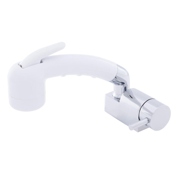 Ambassador Marine – Aidack- Pull-Out Deck Tap Cold Only, Small Arctic White Sprayer No Hook, 6' Stainless Steel Marine Hose Chrome/Arctic White – 134-1736-CA