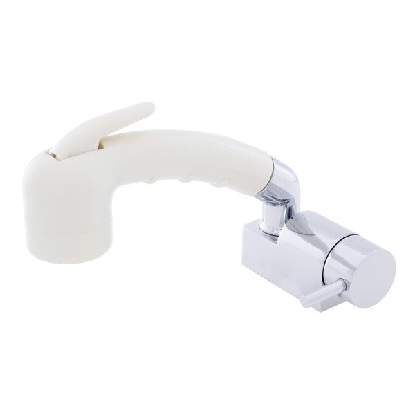 Ambassador Marine – Aidack- Pull-Out Deck Tap Cold Only, Small Warm White Sprayer No Hook, 6' Stainless Steel Marine Hose Chrome/Warm White – 134-1736-CW
