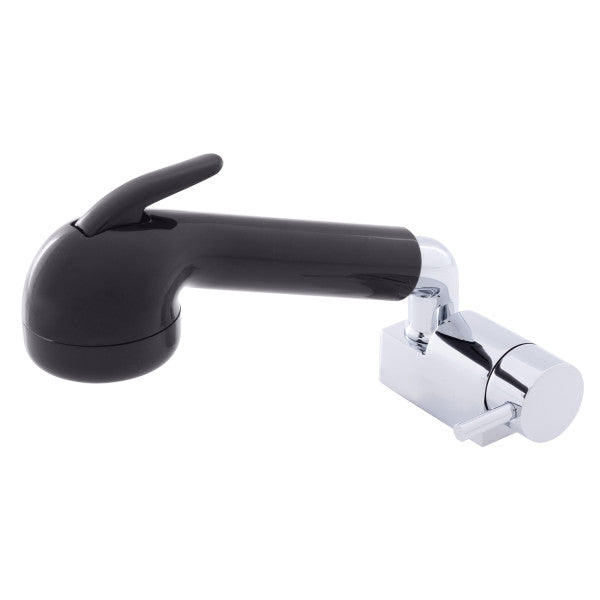 Ambassador Marine – Aidack- Pull-Out Deck Tap Cold Only, Large Black Sprayer No Hook, 6' Black Rubber Marine Hose Chrome/Black – 134-1759-CK