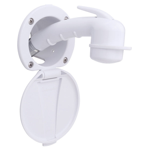 Ambassador Marine – Recessed Marine Shower- Arctic White Cup & Lid, Small Arctic White Sprayer, 6' White Rubber Marine Hose – 136-0000-AW-R