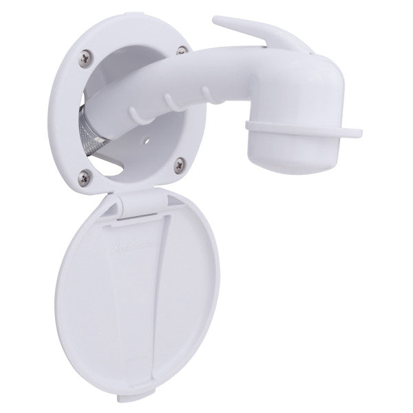 Ambassador Marine – Recessed Marine Shower- Arctic White Cup & Lid, Small Arctic White Sprayer, 10' White Rubber Marine Hose – 136-0007-AW-R