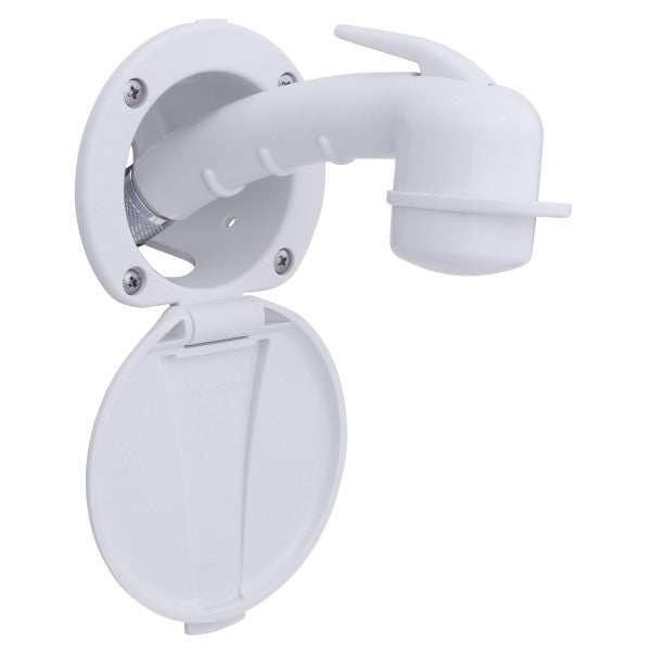 Ambassador Marine – Recessed Marine Shower- Arctic White Cup & Lid, Small Arctic White Sprayer, 6' Stainless Steel Marine Hose – 136-0008-AW-R