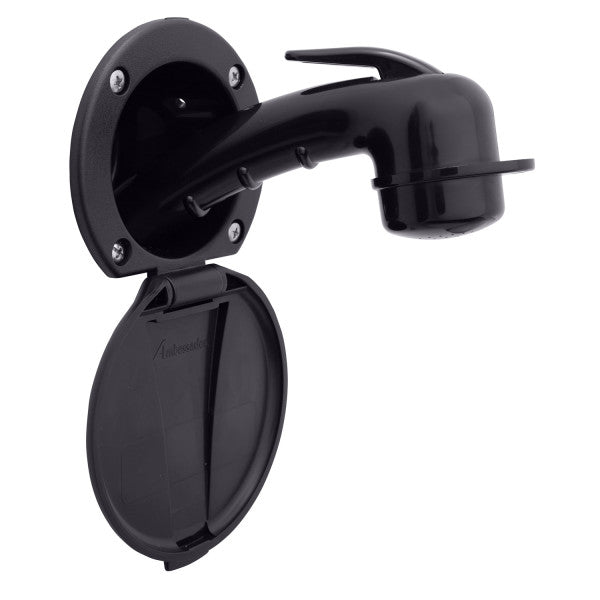 Ambassador Marine – Recessed Marine Shower- Black Cup & Lid, Small Black Sprayer, 6' Stainless Steel Marine Hose – 136-0008-KP-R